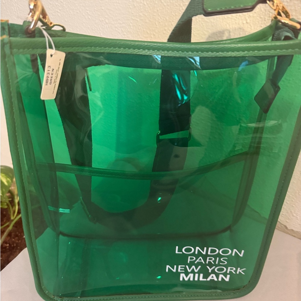 Emerald Green Transparent Tote Bag with Structured Design